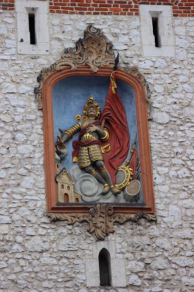 poland086.JPG - Bas-relief of St. Florian at Florian Gate tower 