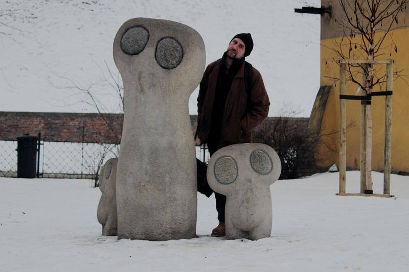 poland109.JPG - Owl Family Sculpture in Planty Park