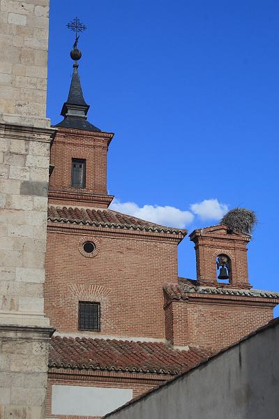 spain0091.JPG - White storks nest on a building in Alcala de Henares
