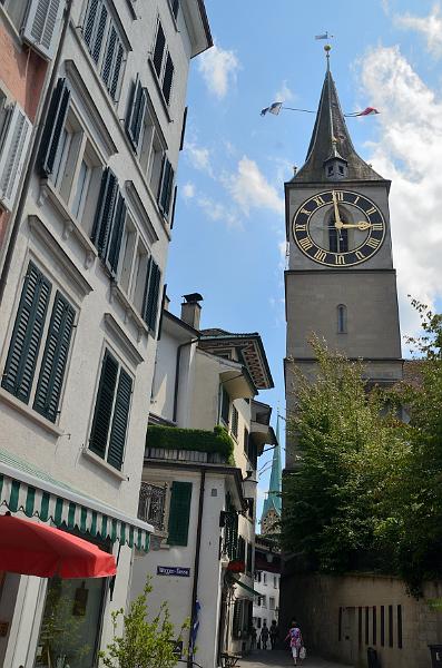 switz279.jpg - A street in the old town with the clock tower of St. Peter Church